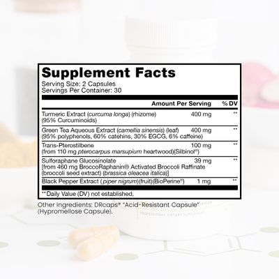 Pure TheraPro Rx Nrf2 Boost - NRF-2 Activator with Patented Sulforaphane, Curcumin, Green Tea & Trans-Pterostilbene | Antioxidant Supplement to Reduce Oxidative Stress, Made in USA (60 Vegan Capsules)