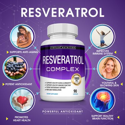 Resveratrol Supplement 1800 mg Antioxidant Complex - Highly Potent Natural Trans-Resveratrol Pills for Healthy Aging, Overall Health Support, Immune System, Brain Function, for Men Women, 90 Capsules