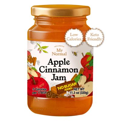 My Normal Low Calorie Apple Cinnamon Jam - Diabetic-Friendly, Apple 50 Fruit Jelly with Allulose, Keto &amp; Zero Sugar Jam - Only 6 Ingredients, No Artificial Additives (320g, 11.28 oz)