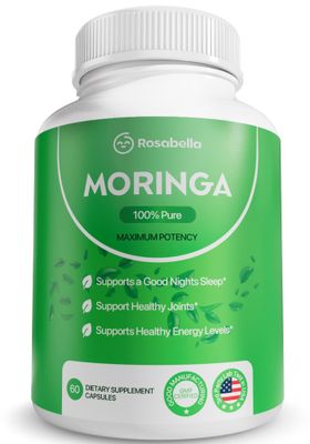 Rosabella Moringa Capsules - Pure Moringa Powder, Energy, Skin, Immune &amp; Gut Health Superfood, Rich in Antioxidants, Essential Vitamins &amp; Amino Acids, Natural Green Superfood Supplement - 60 Count