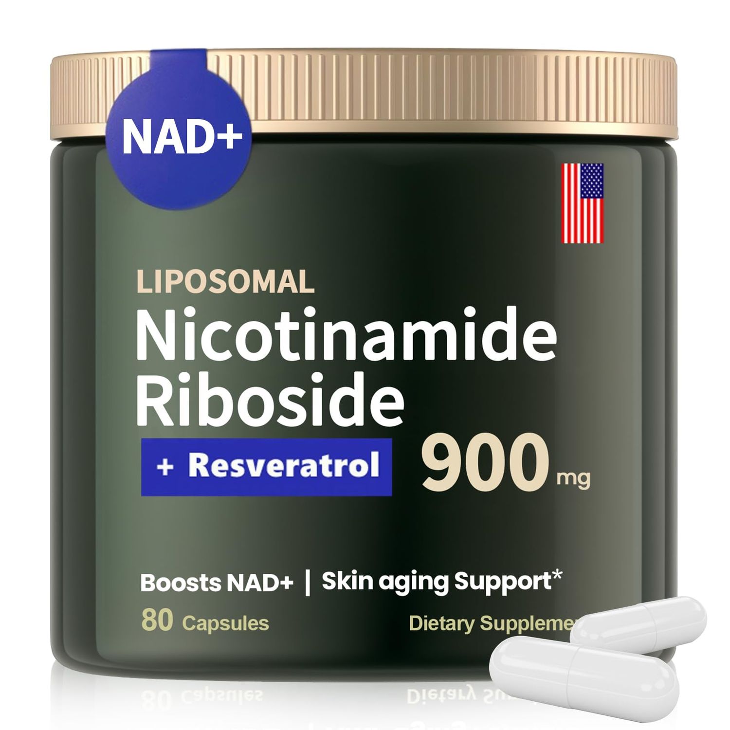 Yolopim NAD Supplements for Women and Men, Liposomal Nicotinamide Riboside 900mg, NAD Resveratrol Supplement, Quercetin, High Purity NAD Supplement for Anti-Aging, Energy-80 Capsules