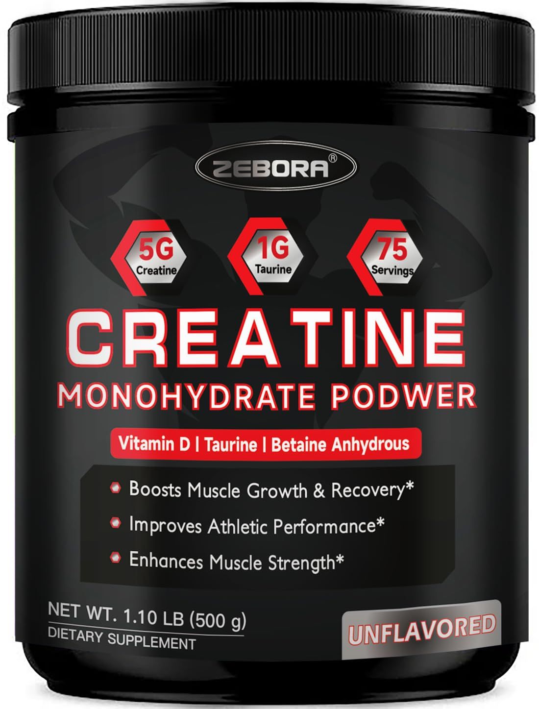 ZEBORA Micronized Creatine Monohydrate Powder, Creatine Monohydrate for Women-Men, Helps Muscle Recovery, Enhances Muscle Size &amp; Strength with 5G Creatine and 1G Taurine, 75 Servings