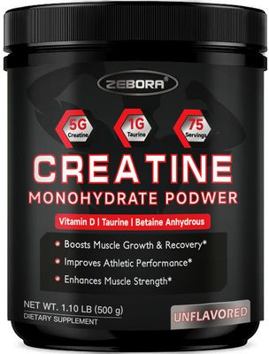 ZEBORA Micronized Creatine Monohydrate Powder, Creatine Monohydrate for Women-Men, Helps Muscle Recovery, Enhances Muscle Size &amp; Strength with 5G Creatine and 1G Taurine, 75 Servings