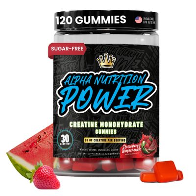 Alpha Nutrition Power Creatine Monohydrate Gummies 5g for Men &amp; Women, Supplement for Muscle Growth, Energy &amp; Strength, Creatine Gomitas, Sugar-Free Strawberry-Watermelon, Pre-Workout Gummies, 120 ct