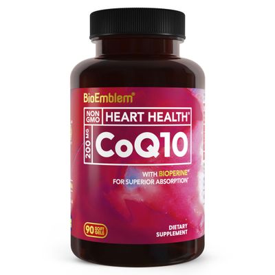 BioEmblem CoQ10 with BioPerine - 200mg Softgels, Superior Absorption - Coenzyme Q10 Antioxidant for Energy Production, Heart Health - Natural Form, Non-GMO CoQ10 Supplement - 90 Count