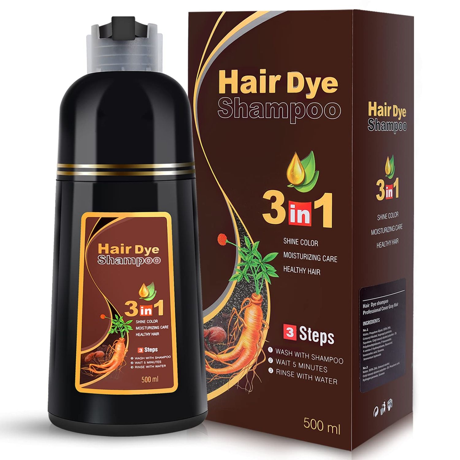 IIIMEIDU Hair Dye Shampoo 3 in 1 for Gray Hair, Herbal Ingredients Shampoo Burgundy Dye for Women Men, Grey Coverage 500ml 1