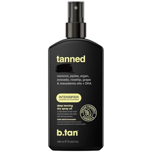b.tan Best Tanning Oil | Get Tanned Intensifier Dry Spray - Fast, Dark Outdoor Sun Tan From Tan Accelerating Actives, Packed with Moisturizing Oils, No SPF, Austrailian Brand, 8 Fl Oz