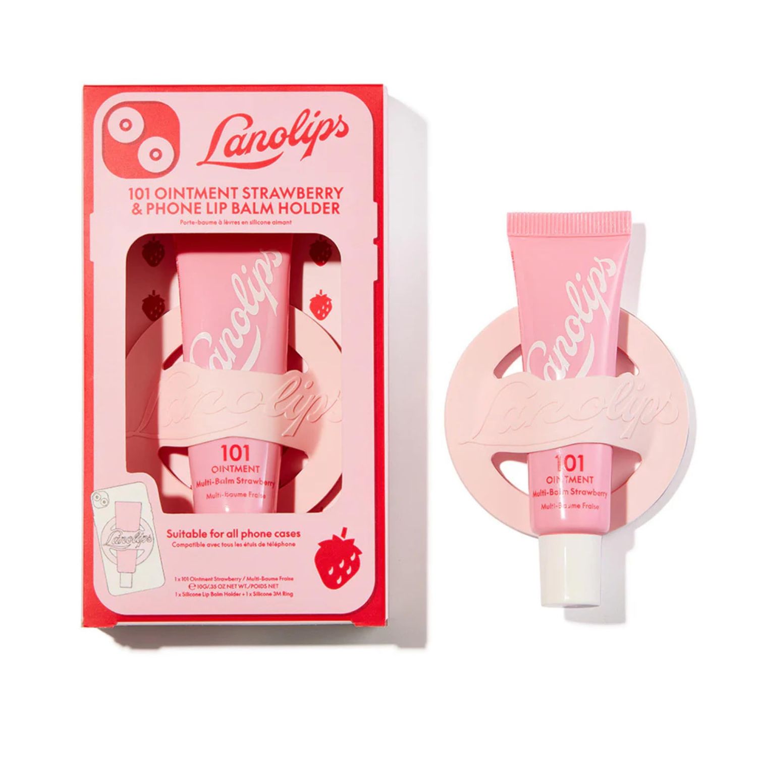 Lanolips 101 Ointment Strawberry &amp; Lip Phone Holder - Fruity Lip Balm with Vitamin E Oil and Lanolin for Lip Hydration (0.35 Ounce)