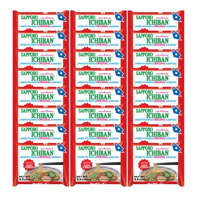 stickerless New SAPPORO ICHIBAN Ramen Noodles, Original Soy Sauce Flavor, No.1 Tasting Japanese Instant Noodles (3.5 Oz) (24 pouches)
