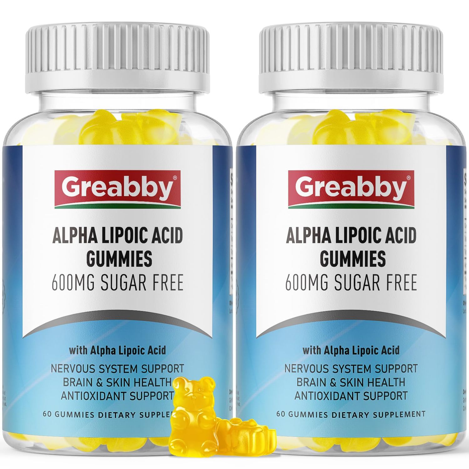 GREABBY Alpha Lipoic Acid 600mg Gummies, Sugar Free Chewable ALA Supplement for Antioxidant &amp; Nervous System Support, Brian &amp; Skin Health, Pineapple Flavor, 120 Count