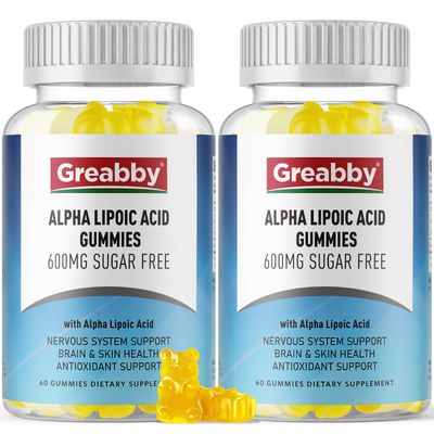 GREABBY Alpha Lipoic Acid 600mg Gummies, Sugar Free Chewable ALA Supplement for Antioxidant &amp; Nervous System Support, Brian &amp; Skin Health, Pineapple Flavor, 120 Count