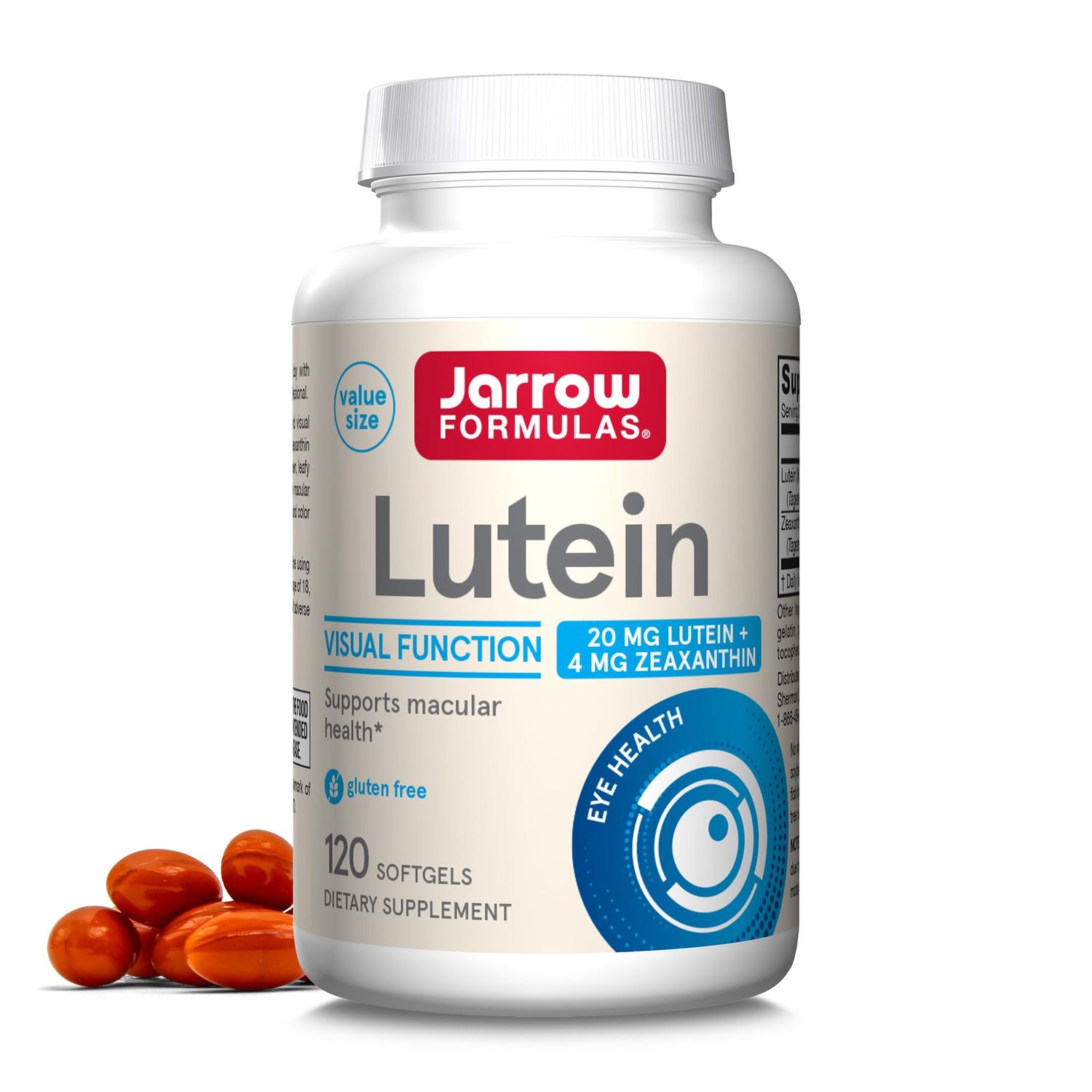 Jarrow Formulas Lutein 20 mg With Zeaxanthin, Dietary Supplement for Visual Function and Macular Health Support, 120 Softgels, 120 Day Supply