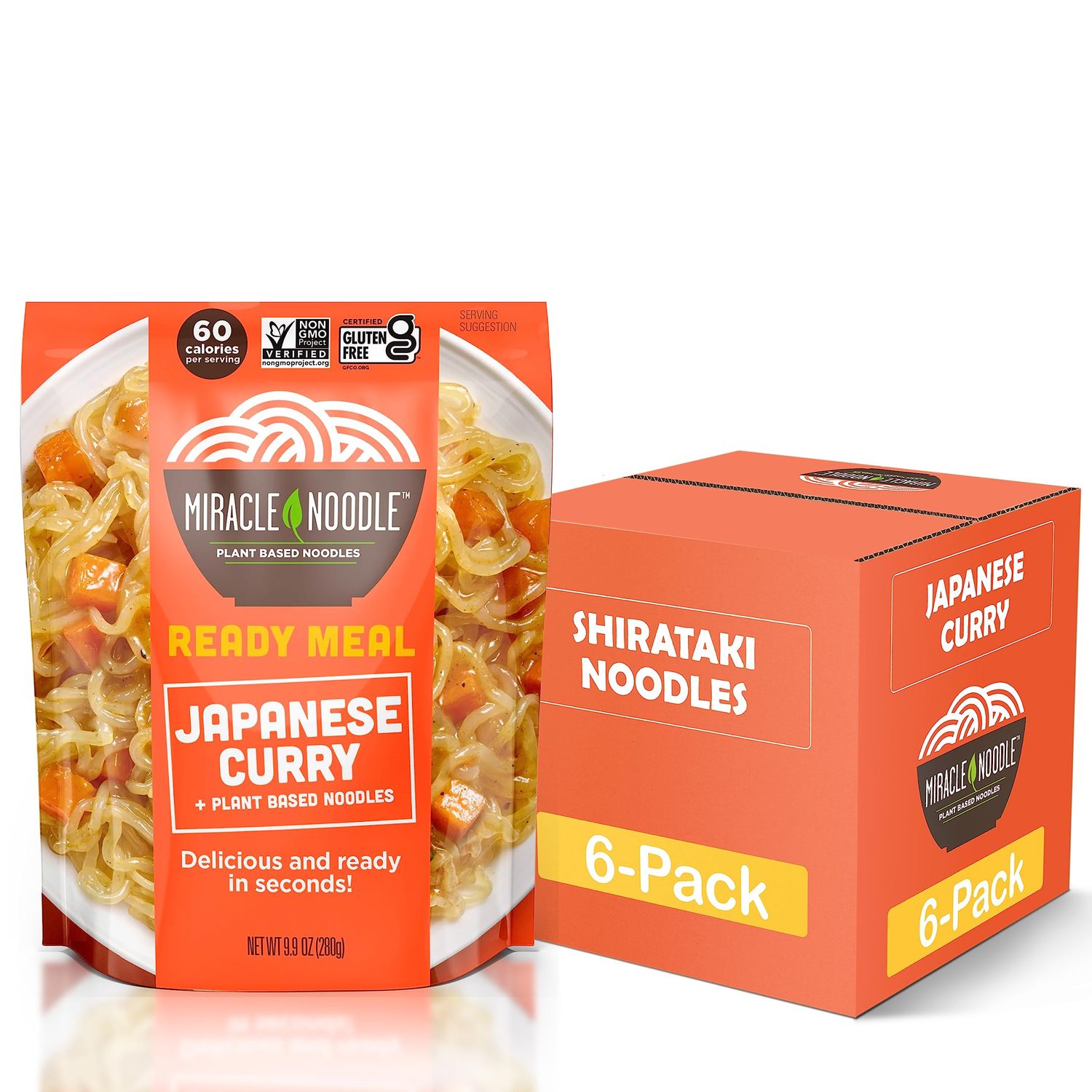 Miracle Noodle Japanese Curry Ready To Eat Meal, 10 Oz (Pack of 6), Plant Based Shirataki Konjac Noodles, 80 Calories Per Serving, Low Carb, Gluten-Free