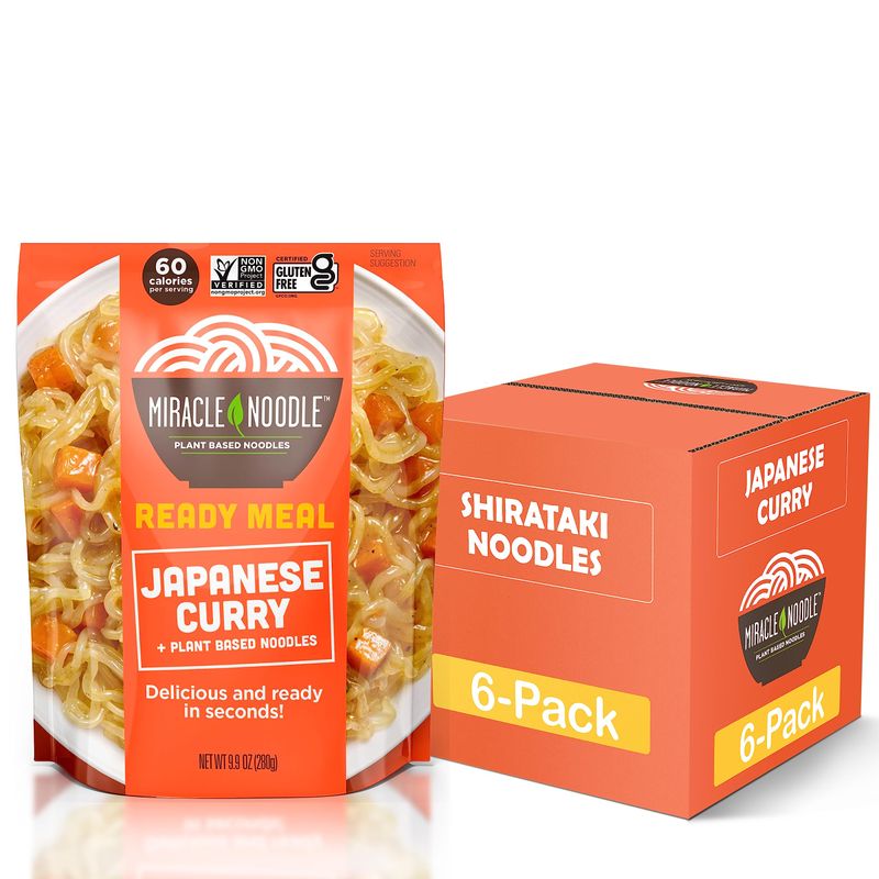 Miracle Noodle Japanese Curry Ready To Eat Meal, 10 Oz (Pack of 6), Plant Based Shirataki Konjac Noodles, 80 Calories Per Serving, Low Carb, Gluten-Free