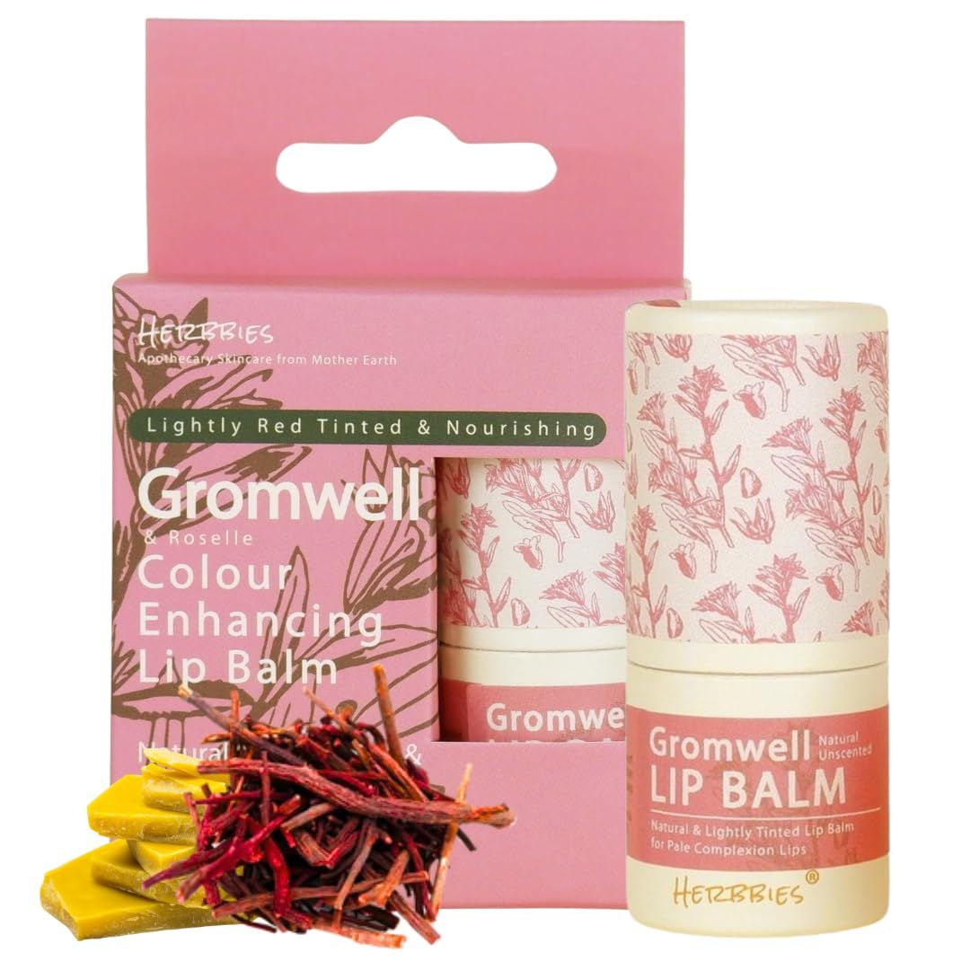 Herbbies Gromwell Lip Balm - Natural Lip Tint for Dry, Pale, Fragile Lips - Nourishing, Fragrance-Free Lip Care with Gromwell Root &amp; Plant Oils - For Adults &amp; Kids with Sensitive Lips (0.17 oz)