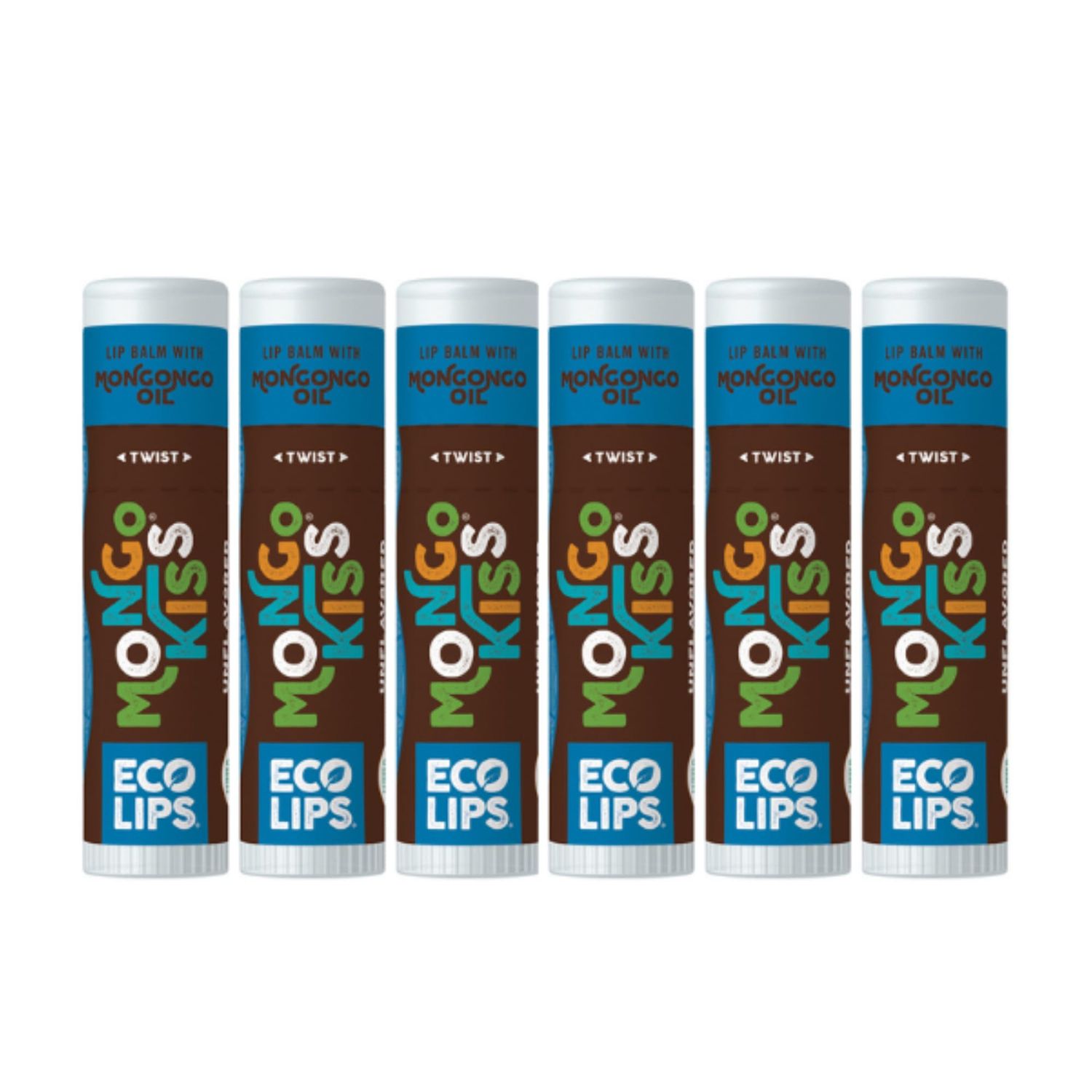 LIP BALM Mongo Kiss 6-Pack by Eco Lips 100 Organic Beeswax &amp; Cocoa Butter Lip Care with Mongongo Oil - Soothe &amp; Moisturize Dry &amp; Cracked Lips - Made in USA. (Unflavored)