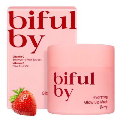 Korean Mini Lip Balm Hydrating Glow Lip Mask (Berry) 10g, 12hrs Long-lasting Overnight Moisture Butter for Women