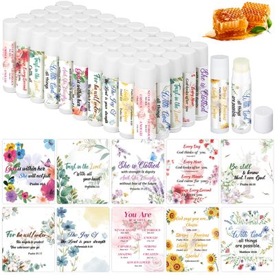 Dansib 50 Pack Lip Balm Religious for Women Lip Balm with Scripture Bulk Sticks Christian Gifts Faith Bible Verse Scripture Inspirational Gift Party Favors Coworkers 10 Styles Floral