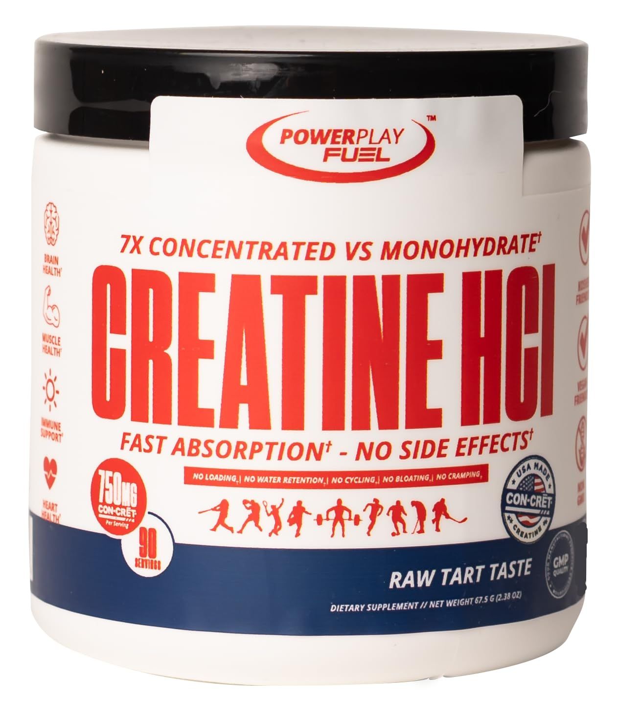 CREATINE HCl Powder for Men and Women, Muscle Strength, Brain Performance, Heart Health &amp; Immune Support - Raw Tart Taste, 90 Servings