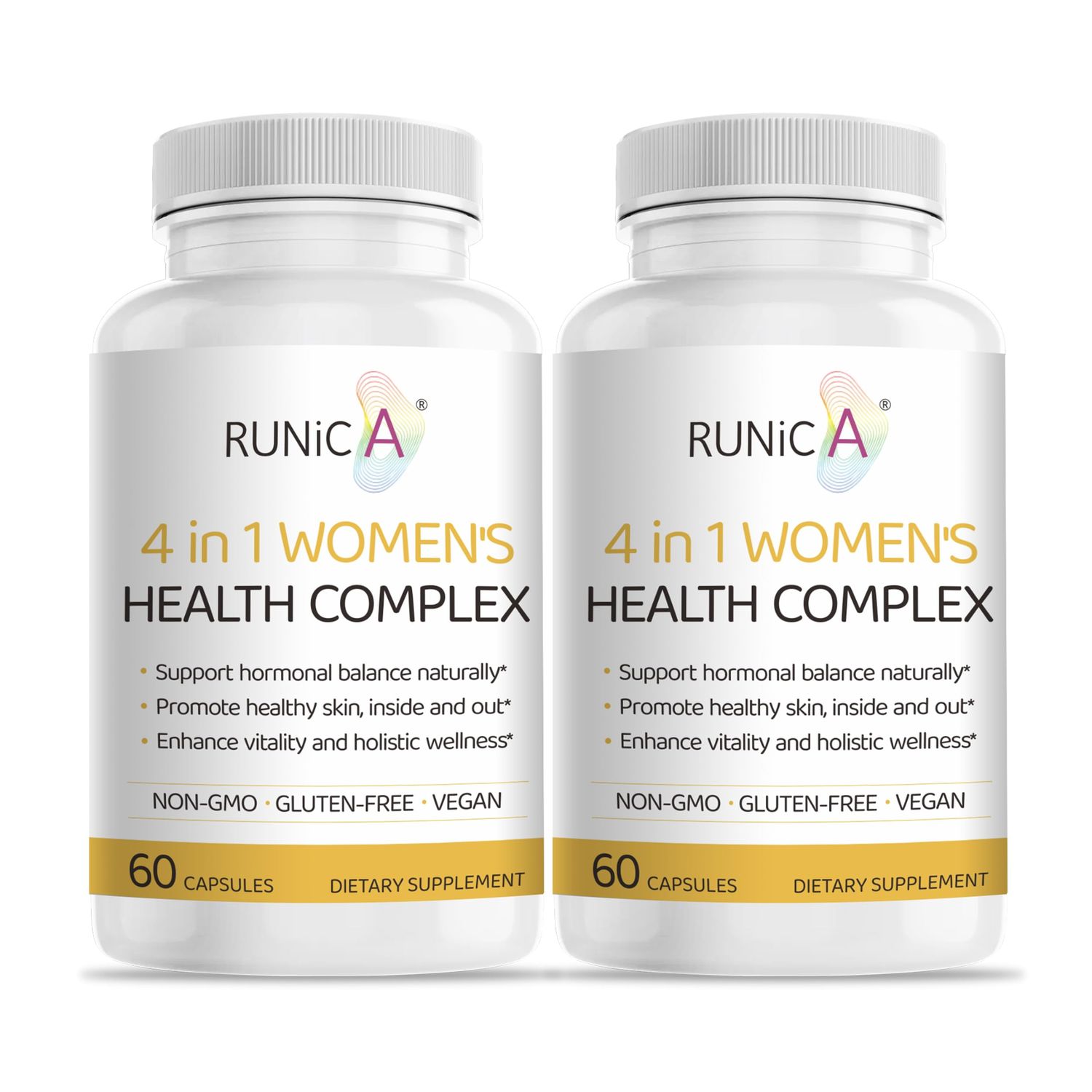 RUNICA 4-in-1 Women&#39;s Health Complex | Hormone Balance Vitamins for Women with Soy Isoflavones, Pueraria Mirifica, Evening Primrose, Rosehip | Perimenopause &amp; Menopause Support, 120 Vegan Capsules