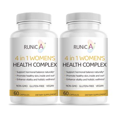 RUNICA 4-in-1 Women&#39;s Health Complex | Hormone Balance Vitamins for Women with Soy Isoflavones, Pueraria Mirifica, Evening Primrose, Rosehip | Perimenopause &amp; Menopause Support, 120 Vegan Capsules