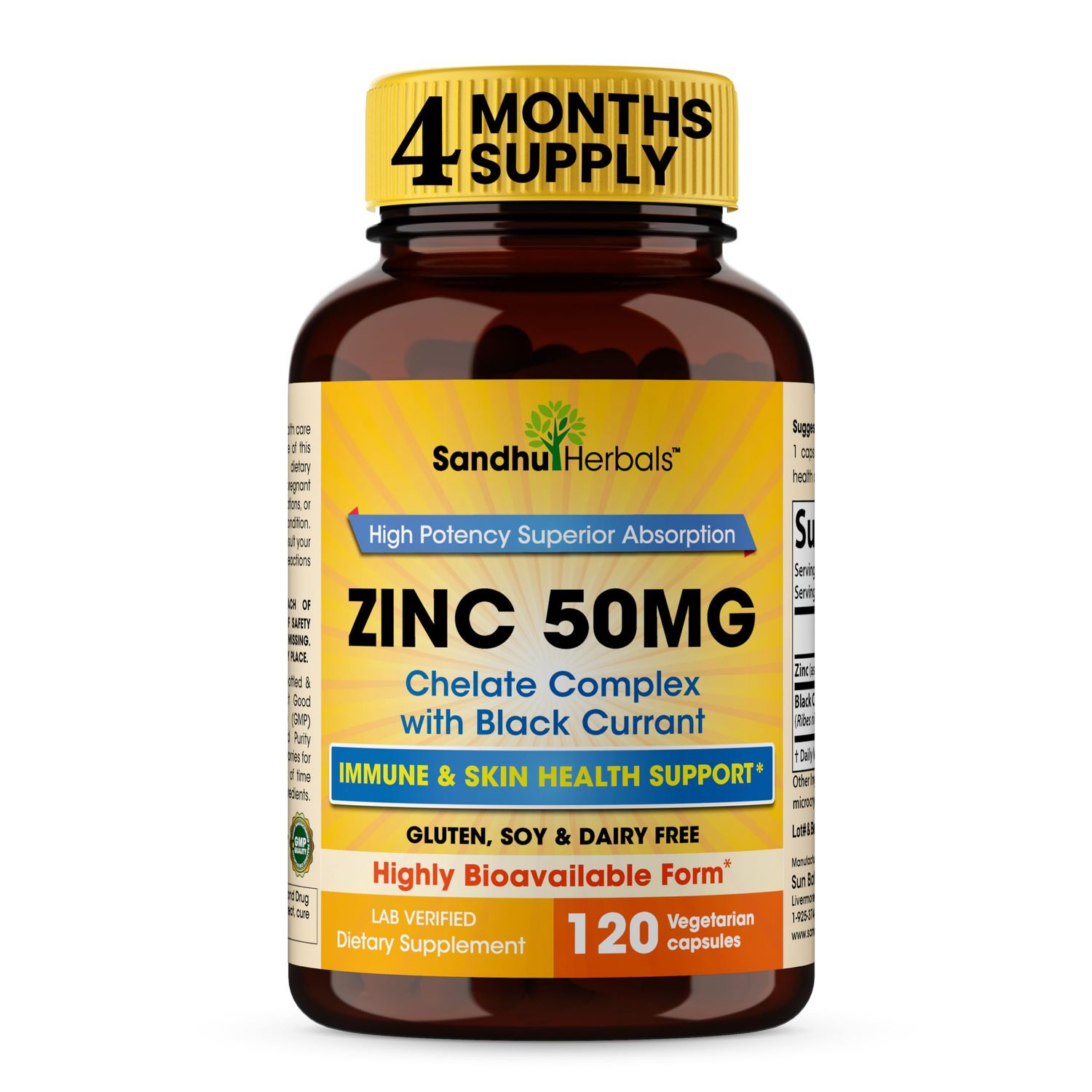 Zinc Supplements for Men and Women | Zinc 50mg with Black Currant 120 Vegetarian Capsules | Highly Absorbable Form for Immune Support | Zink 50 mg Supplement Promotes Skin Health