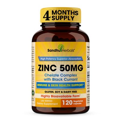 Zinc Supplements for Men and Women | Zinc 50mg with Black Currant 120 Vegetarian Capsules | Highly Absorbable Form for Immune Support | Zink 50 mg Supplement Promotes Skin Health
