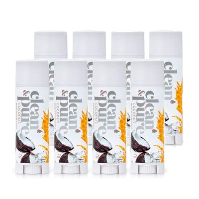 Clean &amp; Pure Lip Balm 8-Pack (Coconut) | Lip Care Set With 100 All Natural Beeswax | Vitamin E Oil | Flavored Lip Balm for Dry, Chapped Lips | Made in Australia