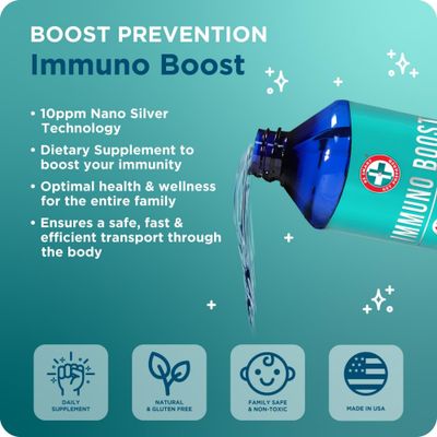 Be Smart Get Prepared Nano Silver Immuno Boost - 16 oz - Daily Immune Supplement for Family - Gluten Free, Vegetarian - Made in USA
