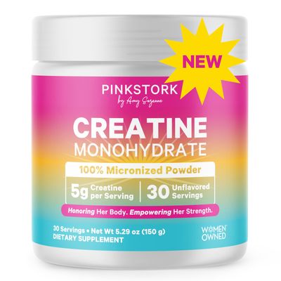 Pink Stork 5g Micronized Creatine Monohydrate Powder for Women - Support Muscles, Cellular Energy, Cognitive Function - Essential Amino Acid - Clean Alternative to Pills or Gummies - 30 Servings
