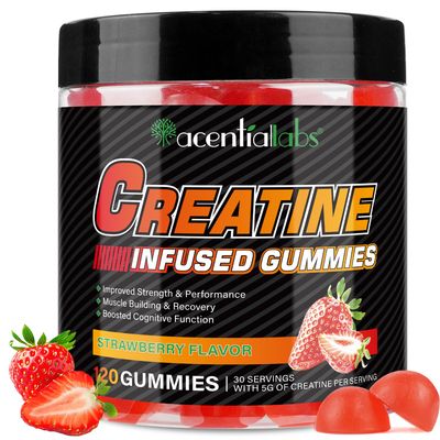 Creatine Monohydrate Gummies for Men &amp; Women, 5g Creatine Monohydrate for Muscle Strength, Muscle Builder, Energy Boost, Pre-Workout Supplement, Natural Strawberry Flavor, Sugar-Free (120 Count)