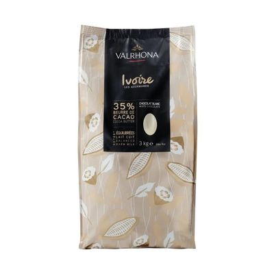 Valrhona White Chocolate Couverture Ivoire 35 Cocoa 43 Sugar 41.1 Fat Content 21.5 Whole Milk - 3Kg - Feves