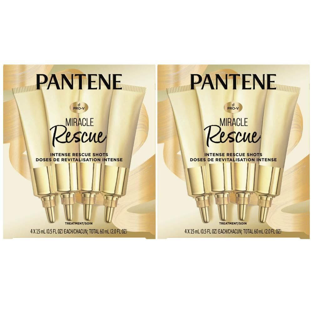 Pantene Hair Mask Miracle Rescue Shots, Intensive Repair Treatment for Damaged Hair, 4 count 0.5 oz Each, Twin Pack