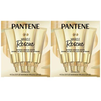 Pantene Hair Mask Miracle Rescue Shots, Intensive Repair Treatment for Damaged Hair, 4 count 0.5 oz Each, Twin Pack