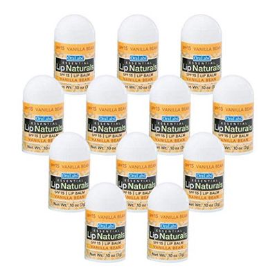 Lip Naturals Mini Vanilla Lip Balm with Sunscreen (SPF-15) | Made in USA with Beeswax &amp; Coconut Oil | 12-Count Pack with Vanilla Bean Flavor (0.10oz/3g Each)