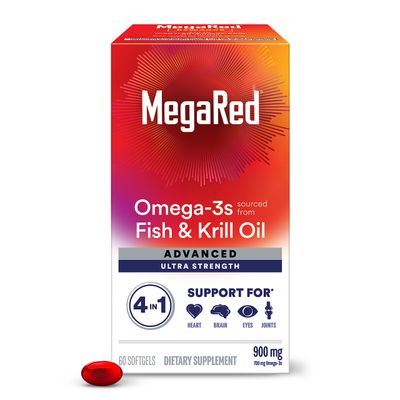 Megared Omega-3 Fish &amp; Krill Oil Supplement 900mg - MegaRed Advanced 4in1, 60 softgels, 2x More Omega-3, Heart, Joint, Brain and Eye Supplement, Red, 60 Count