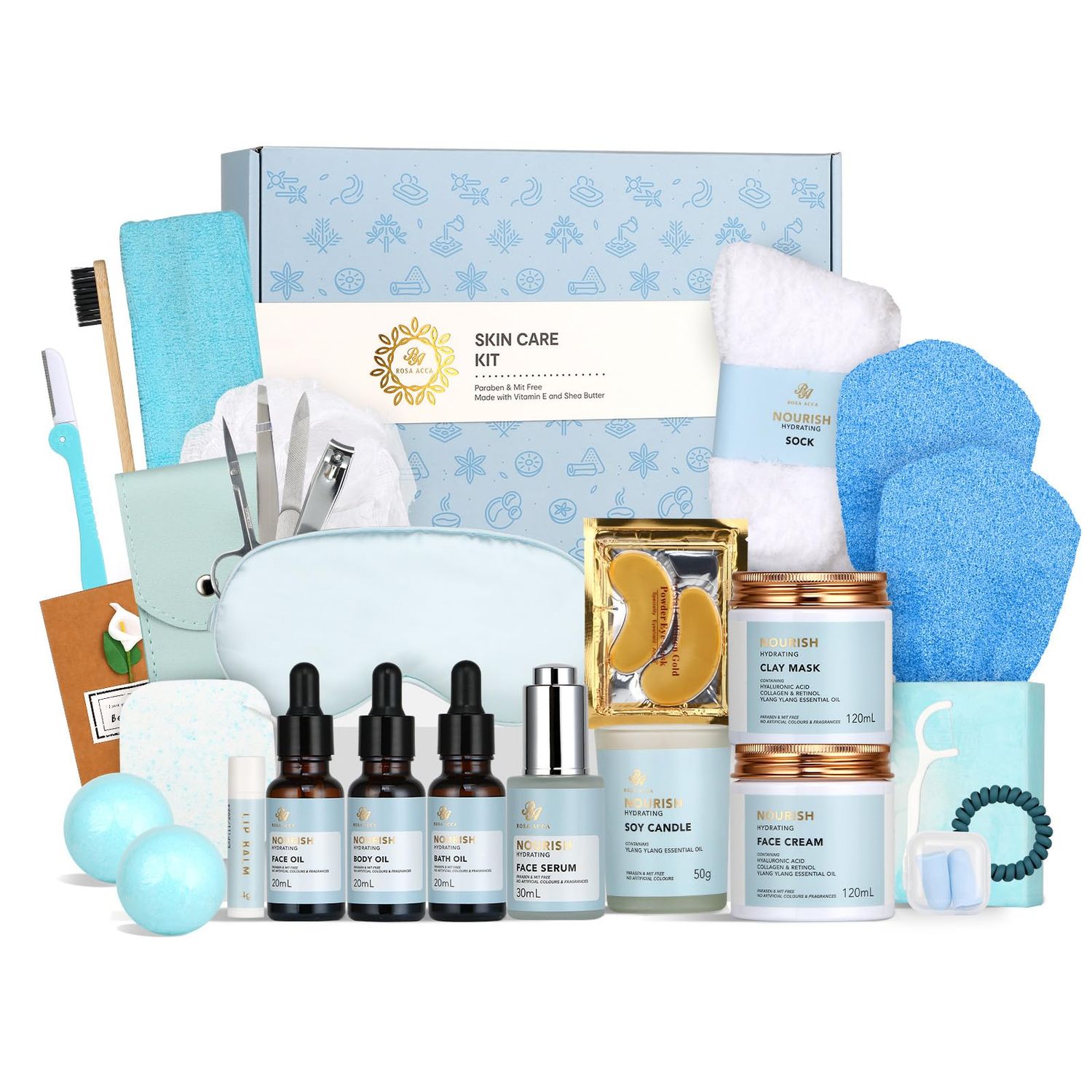 Father&#39;s Day Gift, Spa Gift Set, 28pcs Ylang Ylang Facial Skin Care Set includes Face Cream, Bath Oil, Shower Accessories, Clay Mask. Body &amp; Facial Kit for Women &amp; Men, Birthday, Christmas, Dad, Mom