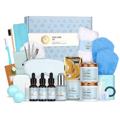 Father&#39;s Day Gift, Spa Gift Set, 28pcs Ylang Ylang Facial Skin Care Set includes Face Cream, Bath Oil, Shower Accessories, Clay Mask. Body &amp; Facial Kit for Women &amp; Men, Birthday, Christmas, Dad, Mom