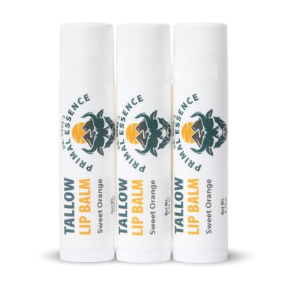 Moisturizing Tallow Lip Balm - Grass-Fed Beef Tallow with Organic Coconut Oil, Beeswax and Vitamin E - Sweet Orange, 3-Pack