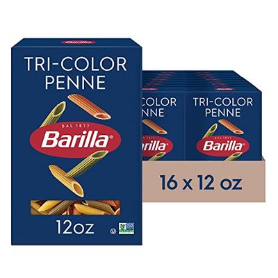 Barilla Tri-Color Penne Pasta, 12 oz. Box (Pack of 16) - Non-GMO Pasta Made with Durum Wheat Semolina - Kosher Certified Pasta
