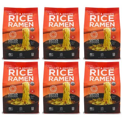 Lotus Foods Organic Millet &amp; Brown Rice Ramen - Gluten Free Rice Ramen, Whole Grain Ramen Noodles, Low Sodium Rice Noodles, USDA Organic, Gluten Free, Vegan - 10 Oz Bags (Pack of 6)