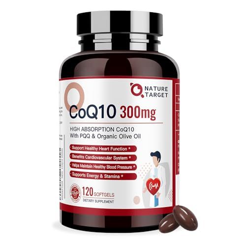 NATURE TARGET CoQ10-300mg-Softgels PQQ with Organic-Olive-Oil - High Absorption-Coenzyme-Q10 - Antioxidant-for-Heart-Health and Immune Support, Energy Production, 120 Servings