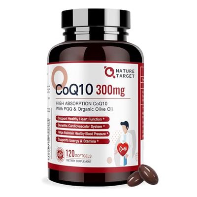 NATURE TARGET CoQ10-300mg-Softgels PQQ with Organic-Olive-Oil - High Absorption-Coenzyme-Q10 - Antioxidant-for-Heart-Health and Immune Support, Energy Production, 120 Servings