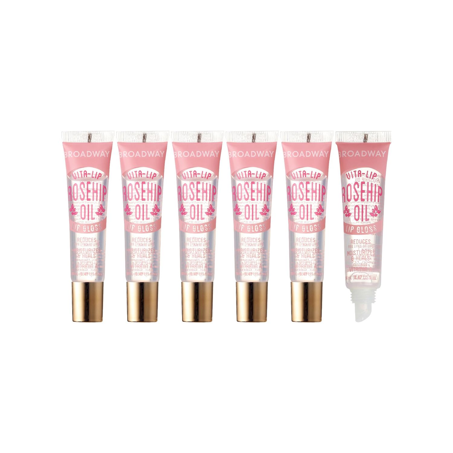 Ruby Kisses Broadway Vita-Lip Clear Lip Gloss (Rosehip Oil 6 Pack), Ultra-Hydrating &amp; Soothing Formula with Vitamin Oils, High-Shine Non-Sticky Finish, Healing Glossy Lip Balm With Vitamin A
