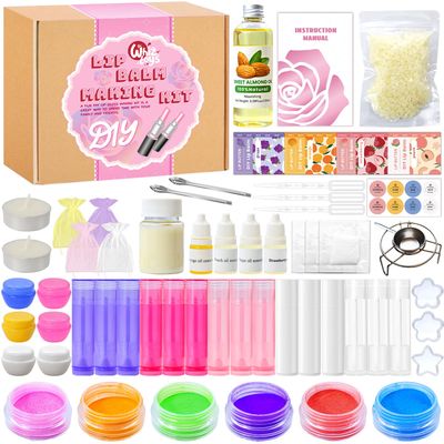 WhizToys DIY Lip Balm Making Kit, Make Your Own Lip Balm - Complete Craft Gift Set for Homemade Moisturizers, Makeup Set for Kids and Teens, Inclusion Beeswax, Shea Butter, Candle, Sweet Almond oil