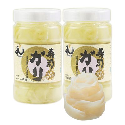 YUHO Pickled Sushi Ginger 24 Oz Japanese White Sushi Ginger Gari Fat Free, Sugar Free, Kosher, Low cal - 2 Jars of 12 oz