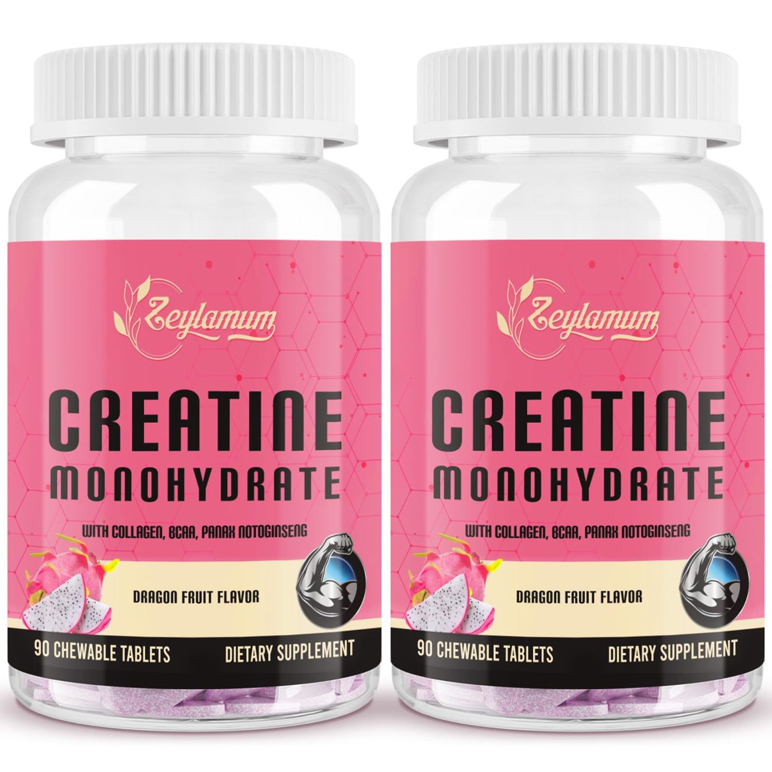 Creatine for Women, with Hydrolyzed Collagen, BCAA(2:1:1) &amp; Panax Notoginseng Extract, Creatine Chews for Women Booty Gain, Lean Muscles, Recovery &amp; Energy, Vegan, Sugar Free Creatine, 60 Servings