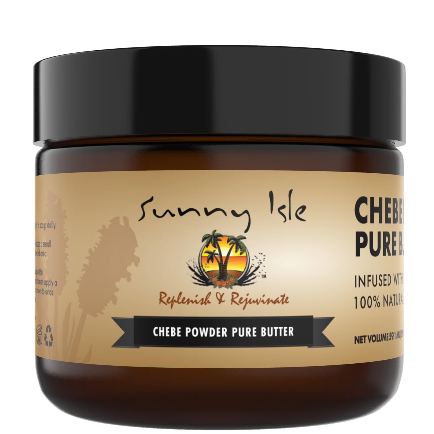 Sunny Isle Jamaican Black Castor Oil Pure Butter with African Chebe Powder 2oz | All-Natural Longer, Stronger Hair &amp; Skin Moisturizer for All Types