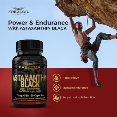 FREZZOR Astaxanthin Black 12mg | Anti-Aging Beauty Supplement Antioxidant | Exercise Recovery for Skin, Eye, Nerve, Muscle | Cardiovascular and Immune Support | 60 Softgels
