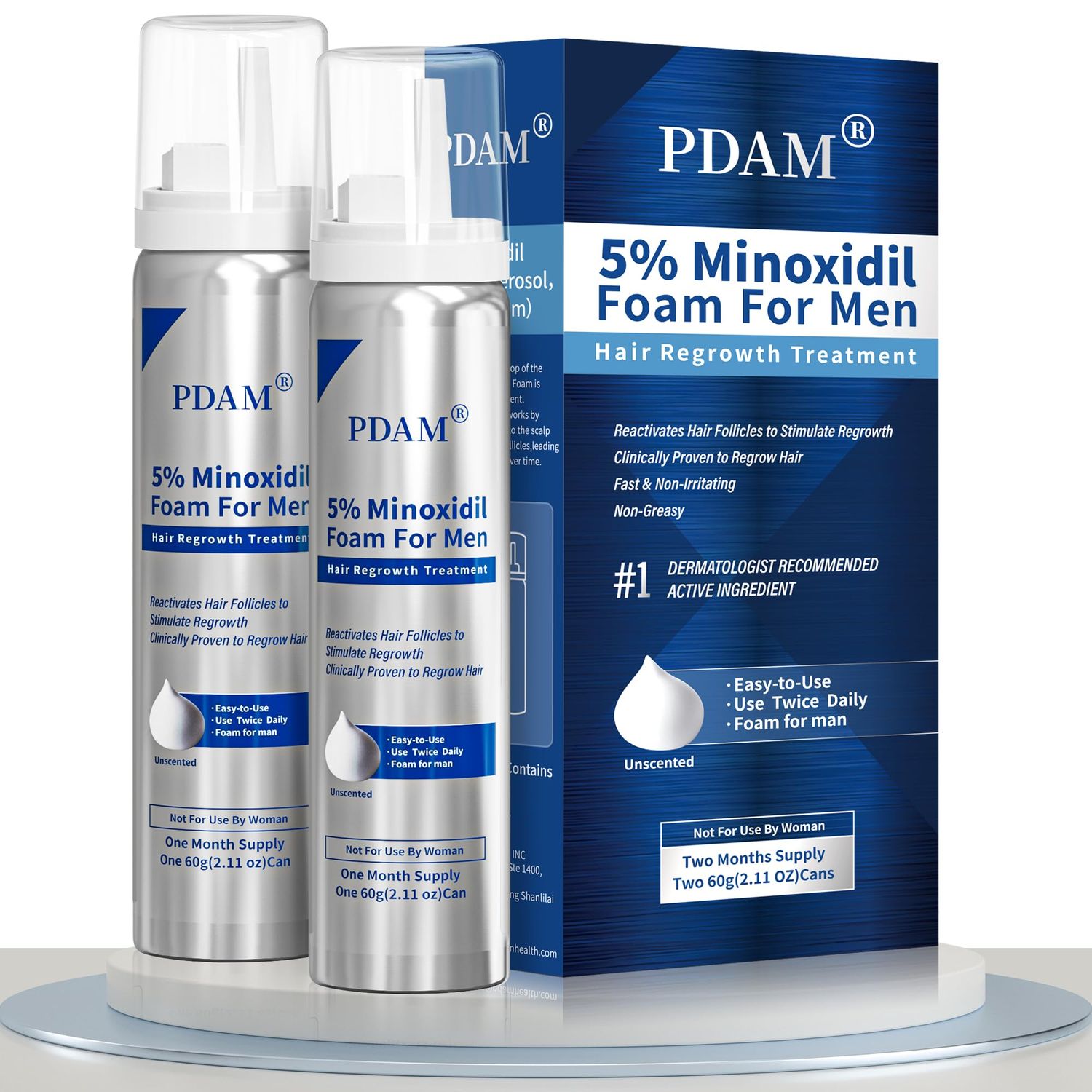 5 Minoxidil for Men Foam Hair Growth - Minoxidil Foam Hair Regrowth Treatment for Men, Topical Hair Loss Treatments, Extra Strength Thicker &amp; Fuller Hair, 2 x 2.11 oz for 2 Months